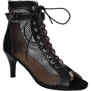 Utikliou Womens Size 5.5 Black Mesh Peep Toe High Top 3" Heel Lace Up Boots
